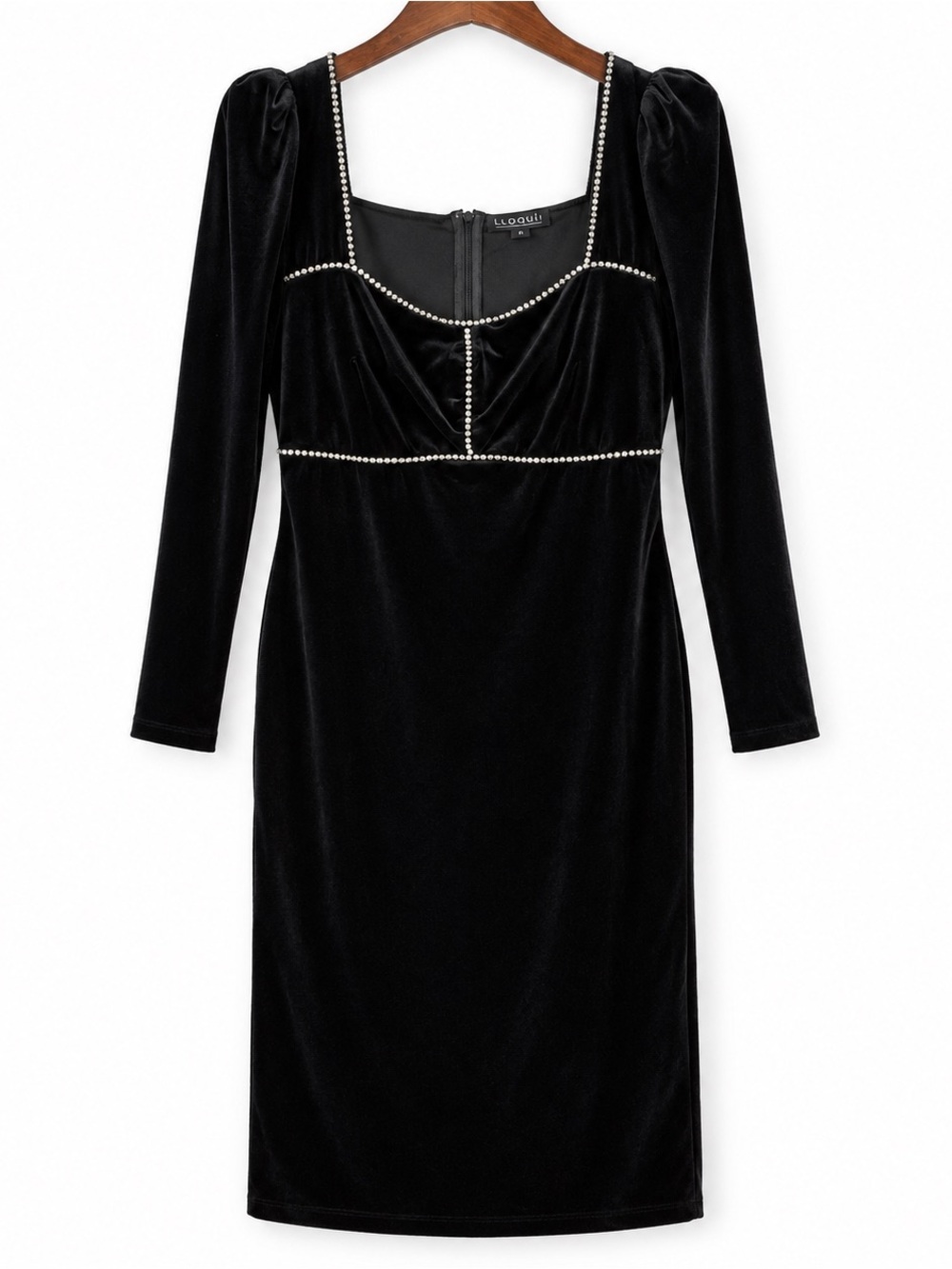 Eloquii NWT Black Velvet Pearl Trim Midi Dress 20 Gothic Holiday